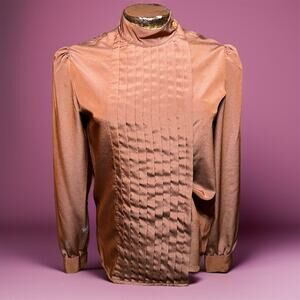 VINTAGE 70s Mod Ruffle Button Up Blouse Size S Retro Minimalist